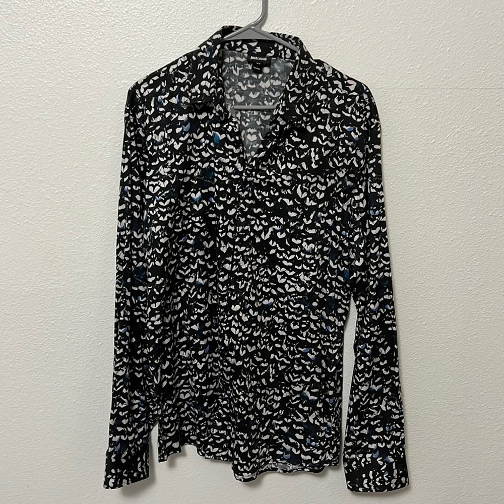 Just Cavalli, Size 52, Dress shirt, button down, Black, Blue, White